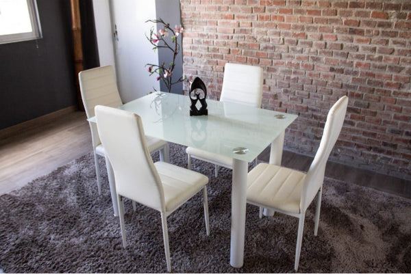 Comedor Mesa Cristal y 4 Sillas Polipiel Negro