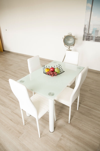 Comedor Mesa Cristal y 4 Sillas Polipiel Negro