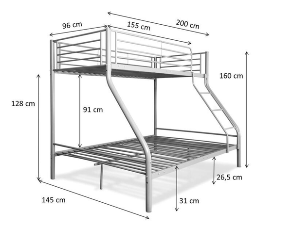 Litera Matrimonial Blanca o Negra 135cm x 190